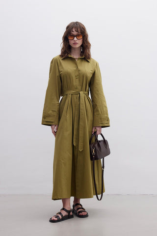 Epaulet Detail Poplin Dress Green