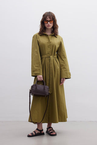 Epaulet Detail Poplin Dress Green