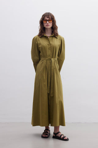 Epaulet Detail Poplin Dress Green