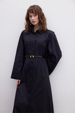 Epaulet Detail Poplin Dress Black