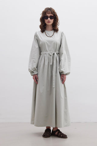 Ruffled Premium Poplin Dress Green