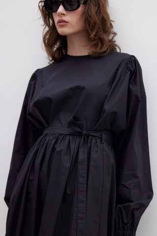 Ruffled Premium Poplin Dress Black