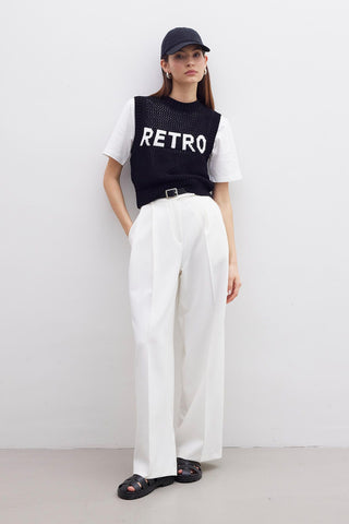 Pleat Detail Palazzo Trousers White