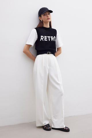 Pleat Detail Palazzo Trousers White