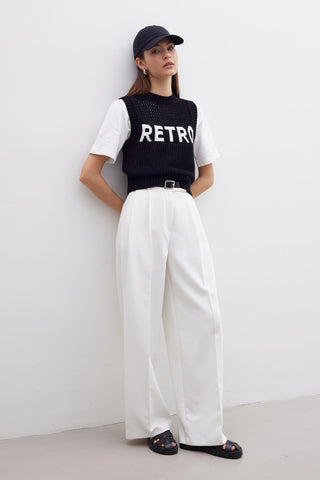 Pleat Detail Palazzo Trousers White