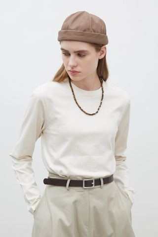 Fitted Long Sleeve Cotton T-Shirt Vanilla