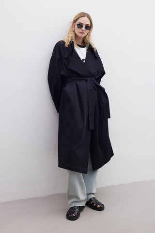 Oversize Wide Collar Trench Coat Black