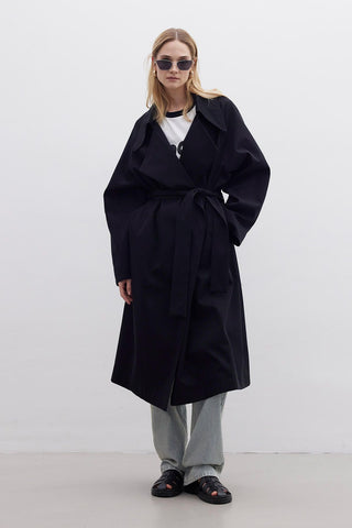 Oversize Wide Collar Trench Coat Black