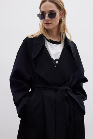 Oversize Wide Collar Trench Coat Black