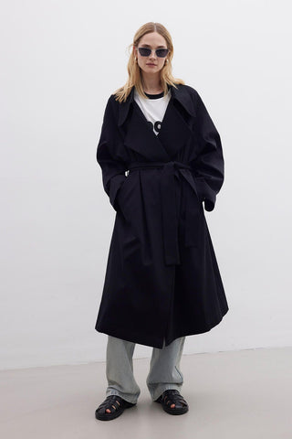 Oversize Wide Collar Trench Coat Black