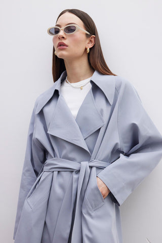 Oversize Wide Collar Trench Coat Indigo