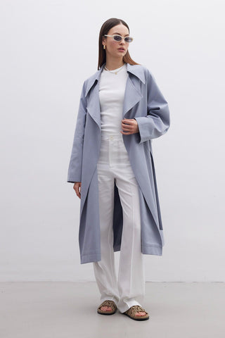 Oversize Wide Collar Trench Coat Indigo