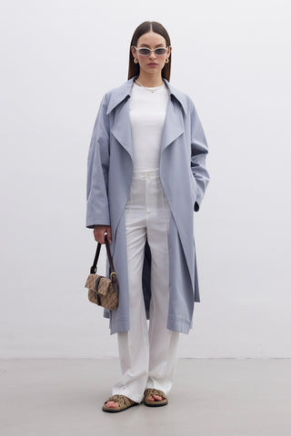 Oversize Wide Collar Trench Coat Indigo