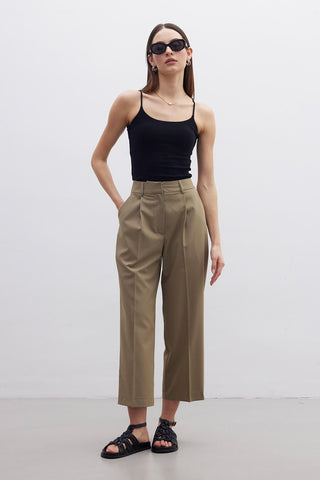 Straight Fit Single Pleated Trousers Green