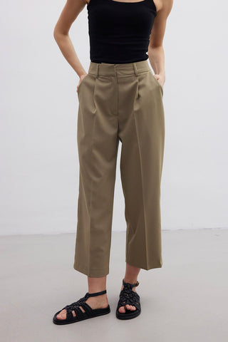 Straight Fit Single Pleated Trousers Green