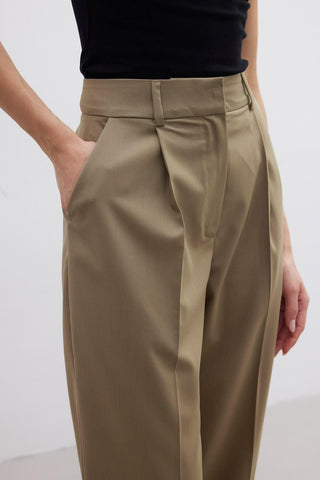 Straight Fit Single Pleated Trousers Green