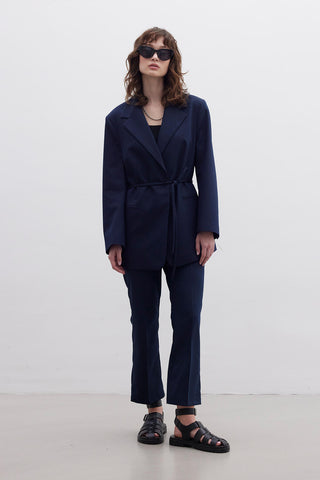 Straight Fit Trousers Navy Blue