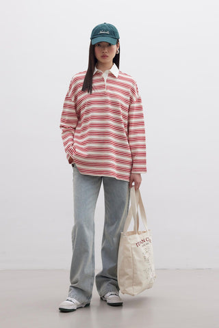 Andy Collared Thin Striped Sweatshirt Red