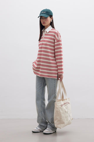 Andy Collared Thin Striped Sweatshirt Red