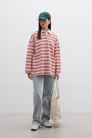 Andy Collared Thin Striped Sweatshirt Red