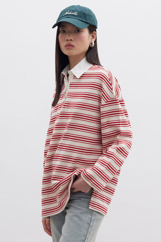 Andy Collared Thin Striped Sweatshirt Red