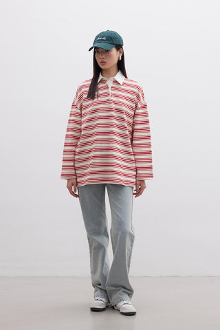 Andy Collared Thin Striped Sweatshirt Red