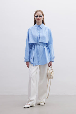 Belted Trench Shirt Blue