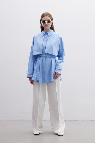 Belted Trench Shirt Blue