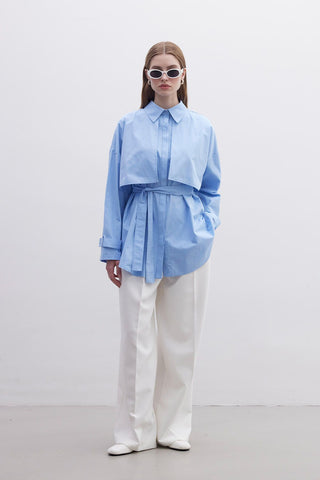 Belted Trench Shirt Blue