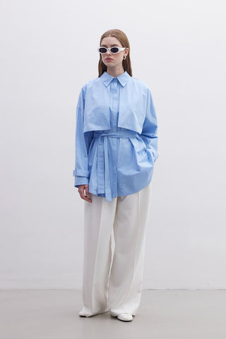 Belted Trench Shirt Blue