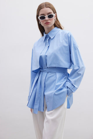 Belted Trench Shirt Blue