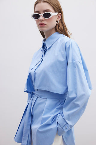 Belted Trench Shirt Blue