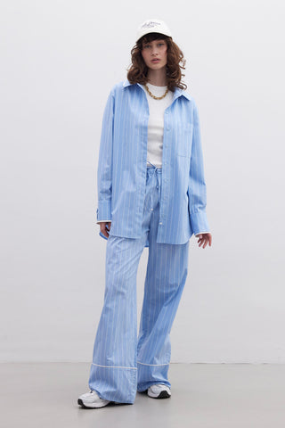 Relaxed Fit Striped Trousers Blue