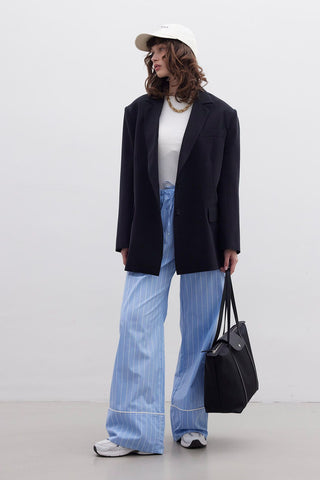 Relaxed Fit Striped Trousers Blue