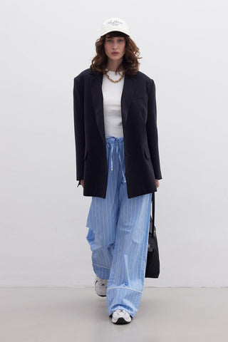 Relaxed Fit Striped Trousers Blue