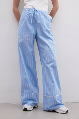 Relaxed Fit Striped Trousers Blue