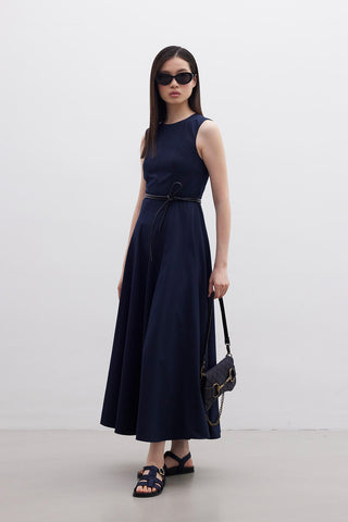 Sleeveless Stitch Detail Dress Navy Blue