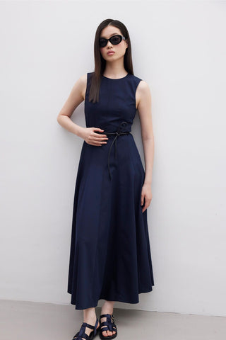 Sleeveless Stitch Detail Dress Navy Blue