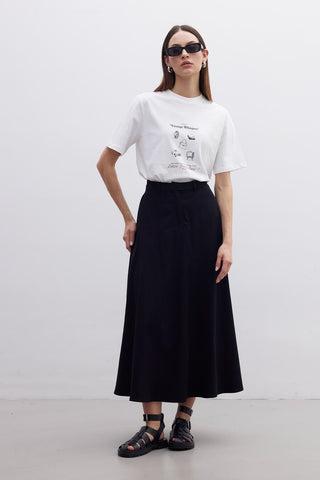 Belted Flare Skirt Black