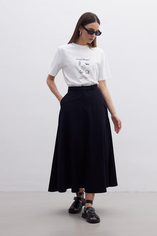 Belted Flare Skirt Black