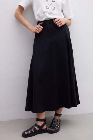 Belted Flare Skirt Black