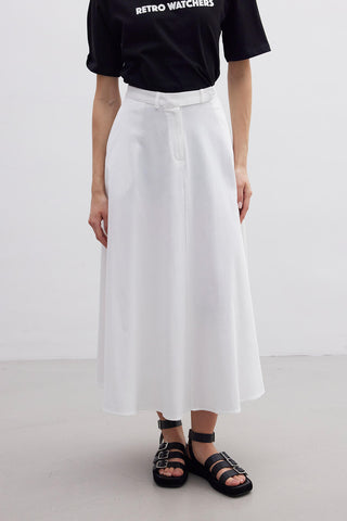 Belted Flare Skirt Ecru