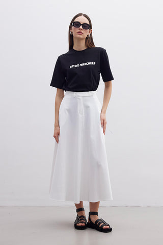 Belted Flare Skirt Ecru