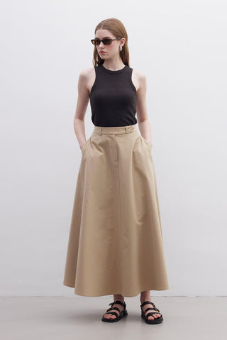 Belted Flare Skirt Camel