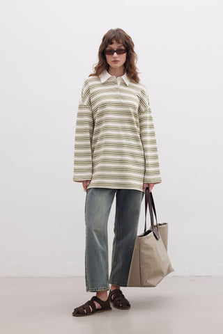 Andy Collared Thin Striped Sweatshirt Green