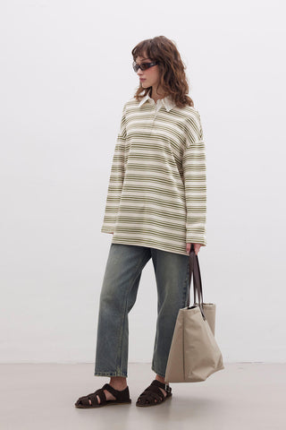 Andy Collared Thin Striped Sweatshirt Green