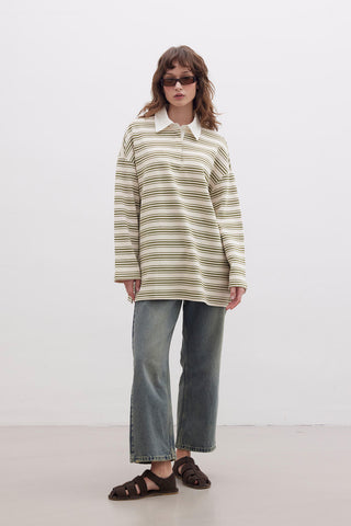 Andy Collared Thin Striped Sweatshirt Green