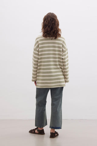 Andy Collared Thin Striped Sweatshirt Green