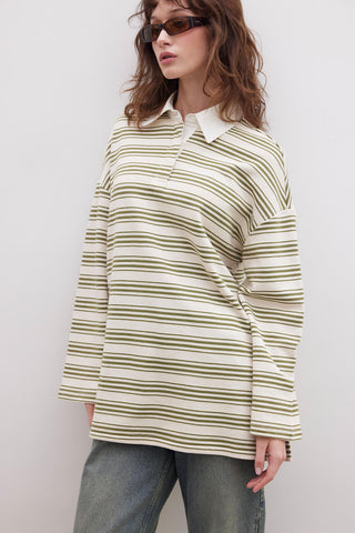 Andy Collared Thin Striped Sweatshirt Green