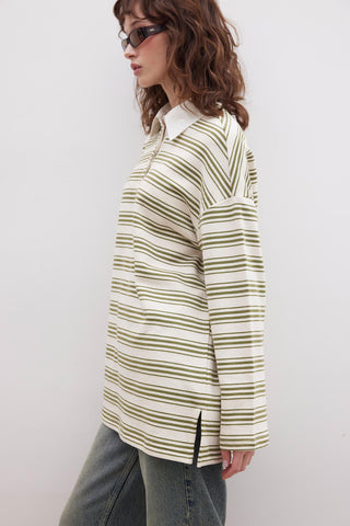 Andy Collared Thin Striped Sweatshirt Green